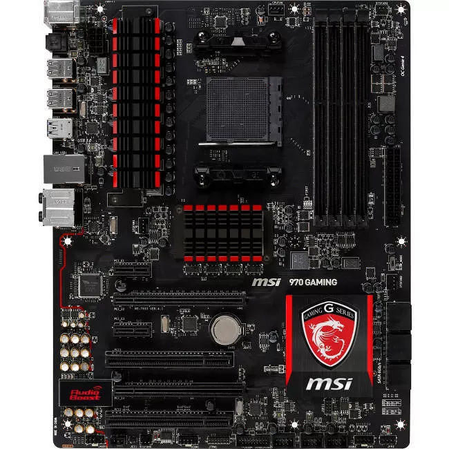 MSI 970 GAMING Desktop Motherboard - 1x Socket AM3+ - AMD 970 - 4x DDR3 - RAID - 2x PCIe x16 - 1x RJ-45 - ATX