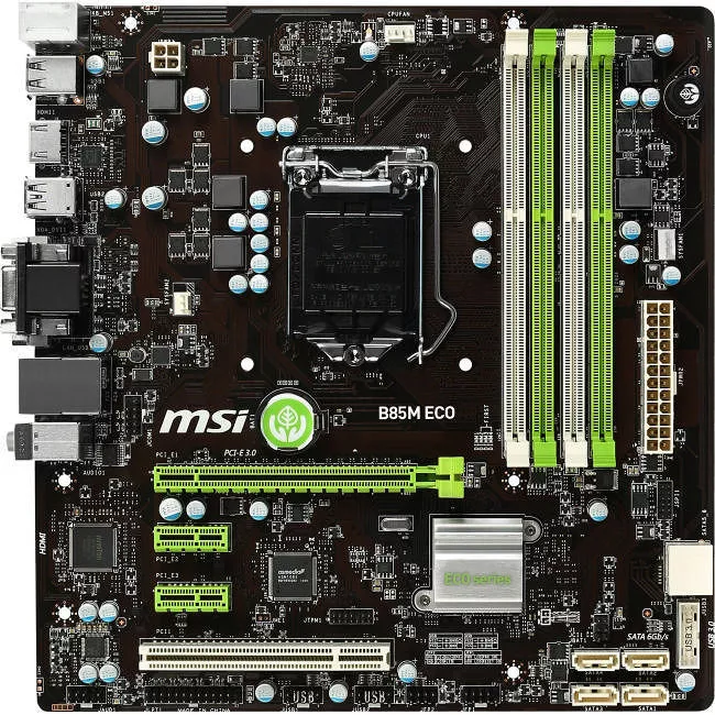 MSI B85M ECO Desktop Motherboard - 1x Socket H3 LGA-1150 - Intel B85 Express - 4x DDR3 - 1x PCIe x16 - 1x RJ-45 - Micro ATX