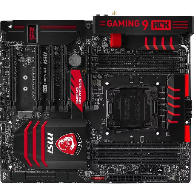 MSI X99S GAMING 9 ACK Desktop Motherboard - 1x Socket LGA 2011-v3 - Intel X99 - 8x DDR4 - RAID - 1x M.2 - 5x PCIe x16 - Wi-Fi - 1x RJ-45 - EATX