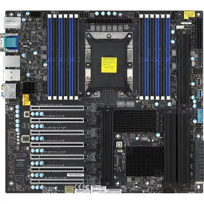 Supermicro MBD-X11SPA-TF-O Workstation Motherboard - 1x Socket P LGA-3647 - Intel C621 - 12x DDR4 - RAID - 1x M.2 - 7x PCIe x16 - 3x RJ-45 - EATX