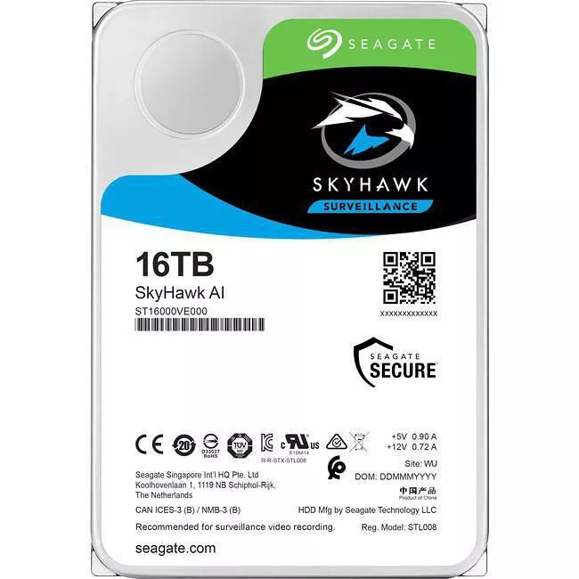 Seagate ST16000VE000 SkyHawk AI Hard Drive - 16 TB - 256 MB - 3.5 - SATA - 7200
