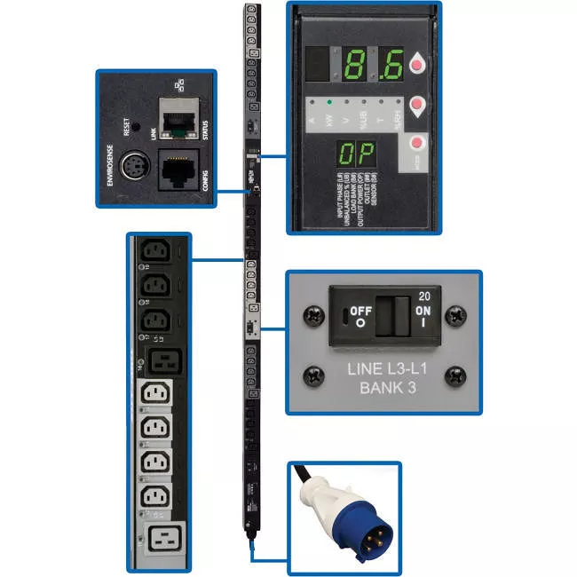 Tripp Lite PDU3VSR6G30 PDU 3-Phase Switched 240V 10kW IEC-309 24 C13 6 C19 0URM TAA