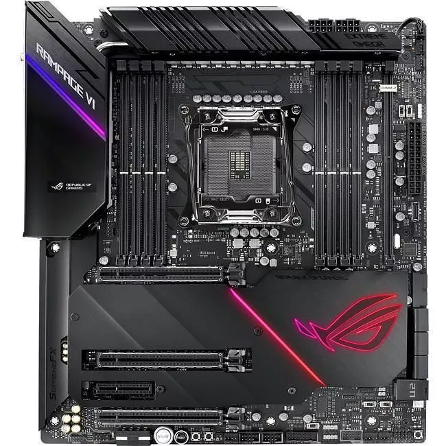 ASUS ROG RAMPAGE VI EXTREME OMEGA Desktop Motherboard - 1x Socket R4 LGA-2066 - Intel X299 - 8x DDR4 - RAID - 2x M.2 - 3x PCIe x16 - Wi-Fi - EATX