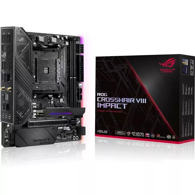 ASUS ROG CROSSHAIR VIII IMPACT Desktop Motherboard - 1x Socket AM4 - AMD X570 - 4x DDR4 - RAID - 2x M.2 - 1x PCIe x16 - Wi-Fi - 1x RJ-45 - Mini DTX