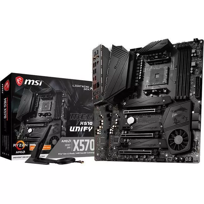 MSI X570UNIFY Desktop Motherboard - 1x Socket AM4 - AMD X570 - 4x DDR4 - RAID - 3x M.2 - 3x PCIe x16 - Wi-Fi - 1x RJ-45 - ATX