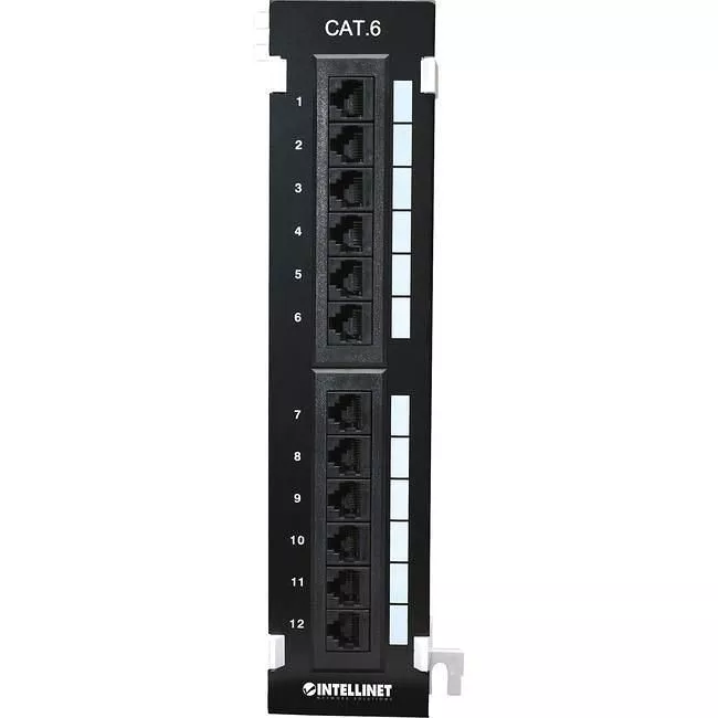 Intellinet 560269 Patch Panel, Cat6, Wall-mount, UTP, 12 Port, Black