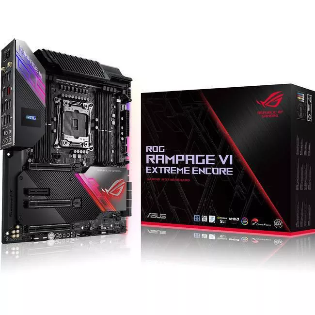 ASUS ROG RAMPAGE VI EXTREME ENCORE Desktop Motherboard - 1x Socket R4 LGA-2066 - Intel X299 - 8x DDR4 - RAID - 2x M.2 - 3x PCIe x16 - Wi-Fi - 2x RJ-45 - EATX