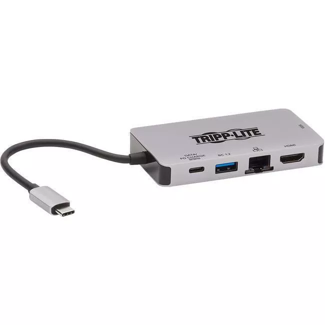 Tripp Lite U442-DOCK6-GY USB-C Dock Dual Display - 4K HDMI VGA USB 3.x (5Gbps) USB-A/C Hub GbE 100W PD Charging