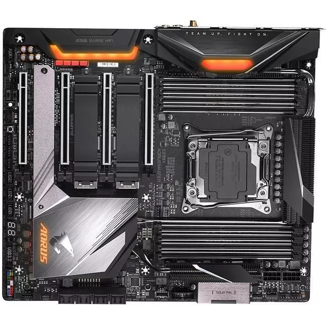 GIGABYTE X299X AORUS MASTER Desktop Motherboard - 1x Socket R4 LGA-2066 - Intel X299 - 8x DDR4 - RAID - 3x M.2 - 4x PCIe x16 - Wi-Fi - 2x RJ-45 - EATX
