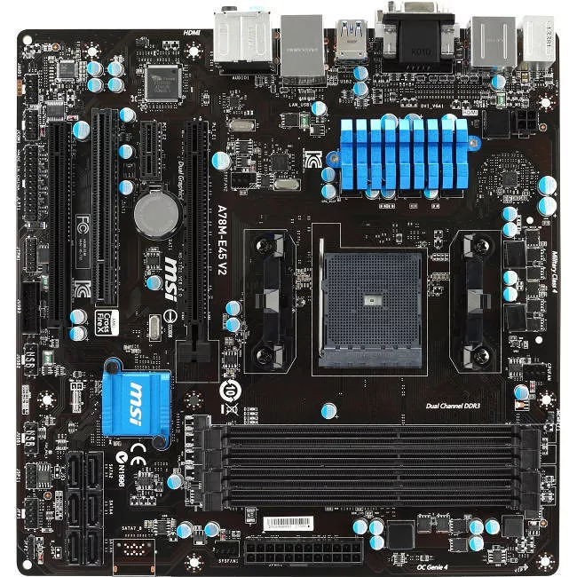 MSI A78M-E45 V2 Desktop Motherboard - 1x Socket FM2+ - AMD A78 - 4x DDR3 - RAID - 2x PCIe x16 - Micro ATX