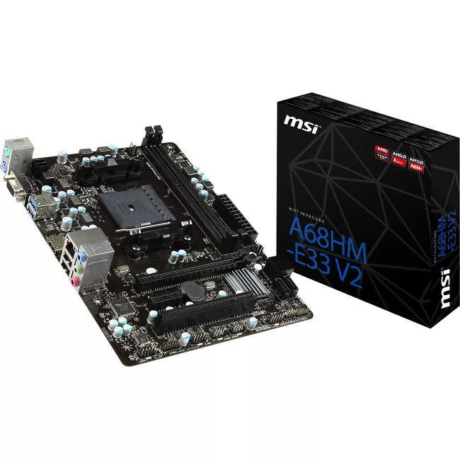 MSI A68HM-E33 V2 Desktop Motherboard - 1x Socket FM2+ - AMD A68 - 2x DDR3 - RAID - 1x PCIe x16 - Micro ATX