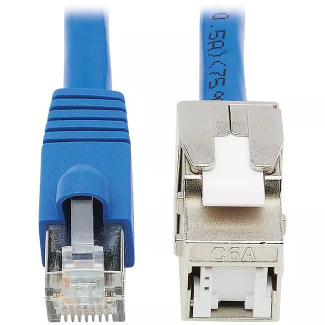 Tripp Lite N237A-F18N-WHSH Cat6a Keystone Jack Cable Assembly - Shielded PoE+ RJ45 M/F 18-in. (45.72 cm) Blue