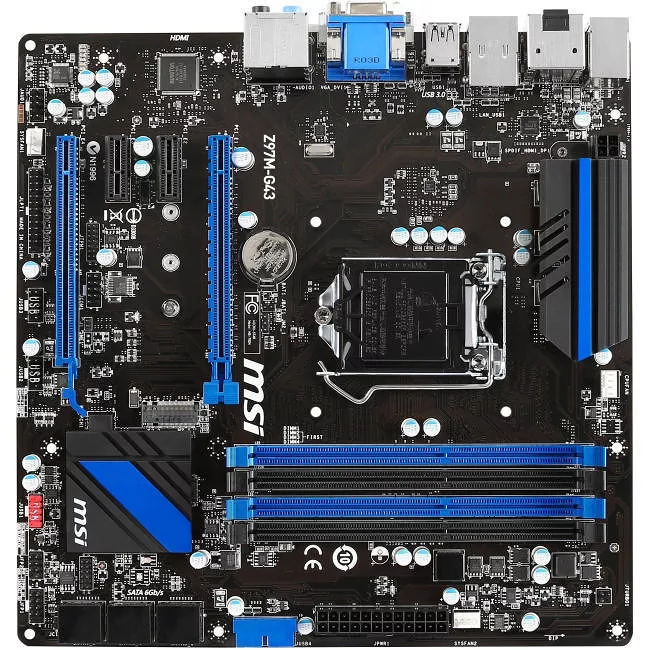 MSI Z97M-G43 Desktop Motherboard - 1x Socket H3 LGA-1150 - Intel Z97 Express - 4x DDR3 - RAID - 1x M.2 - 2x PCIe x16 - 1x RJ-45 - Micro ATX
