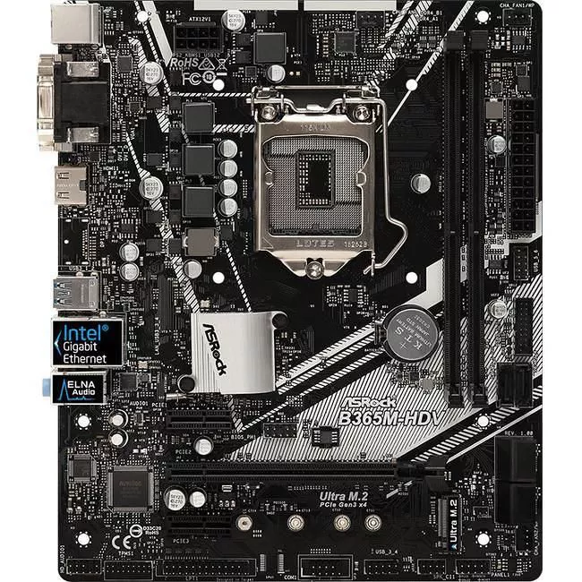 ASRock B365M-HDV Desktop Motherboard - 1x Socket H4 LGA-1151 - Intel B365 - 2x DDR4 - RAID - 1x M.2 - 1x PCIe x16 - 1x RJ-45 - Micro ATX