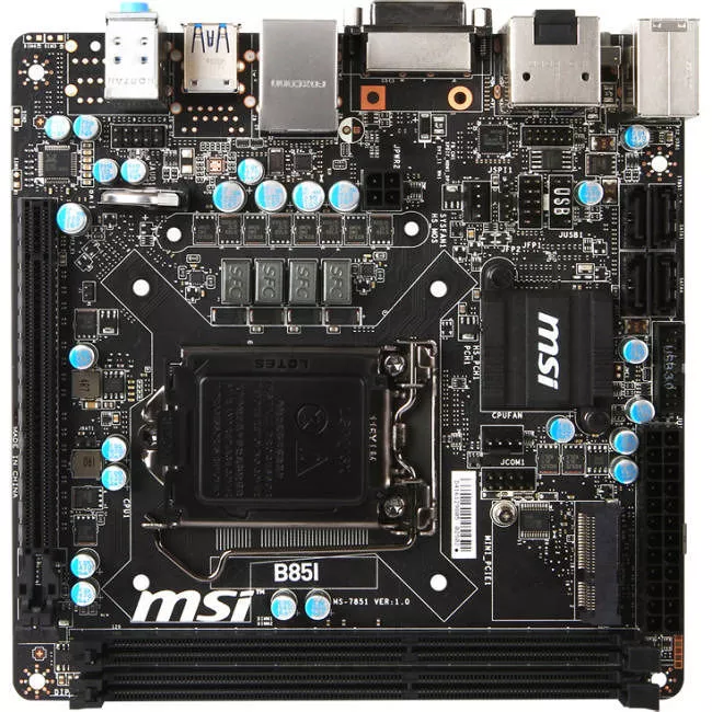 MSI B85I Desktop Motherboard - 1x Socket H3 LGA-1150 - Intel B85 Express - 2x DDR3 - 1x PCIe x16 - 1x RJ-45 - Mini ITX
