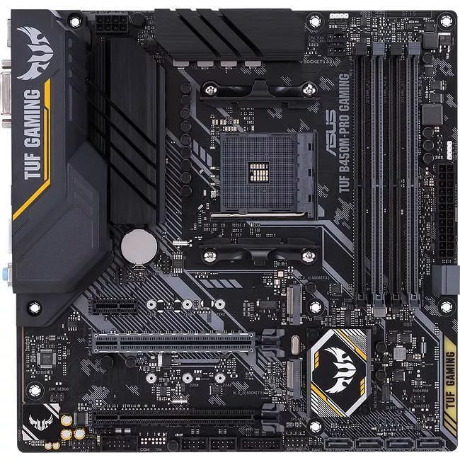ASUS TUF B450M-PRO GAMING Desktop Motherboard - 1x Socket AM4 - AMD B450 - 4x DDR4 - RAID - 2x M.2 - 2x PCIe x16 - 1x RJ-45 - Micro ATX