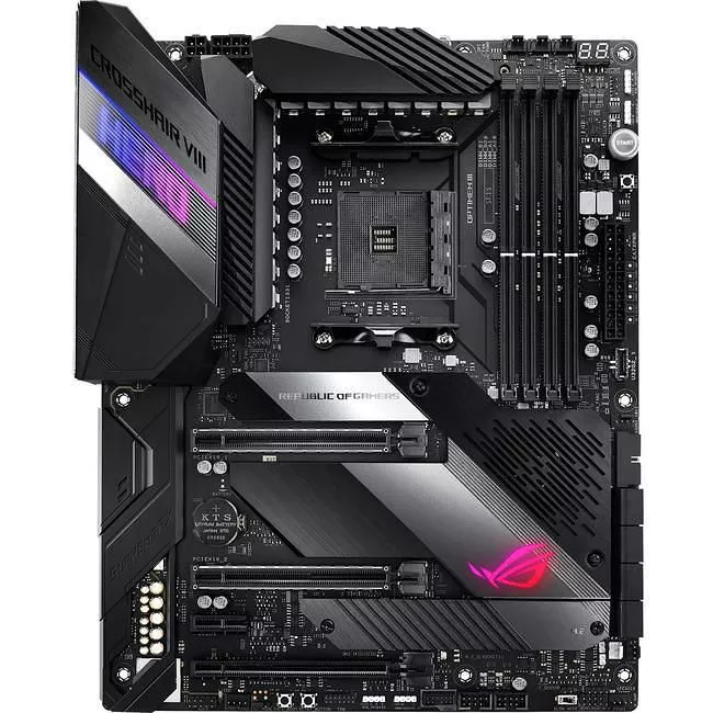 ASUS ROG CROSSHAIR VIII HERO Desktop Motherboard - 1x Socket AM4 - AMD X570 - 4x DDR4 - RAID - 2x M.2 - 3x PCIe x16 - 2x RJ-45 - ATX