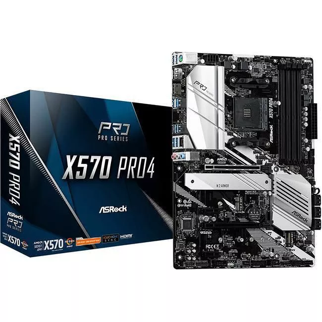 ASRock X570 PRO4 Desktop Motherboard - Socket AM4 - AMD X570 - 4x DDR4 - RAID - 2x M.2 - 2x PCIe x16 - 1x RJ-45 - ATX