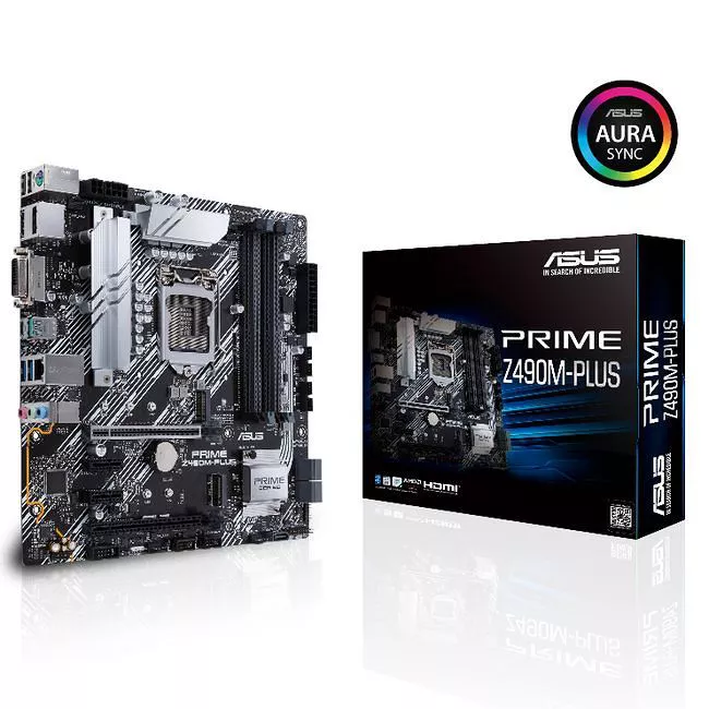 ASUS PRIME Z490M-PLUS Desktop Motherboard - 1x Socket LGA-1200 - Intel Z490 - 4x DDR4 - RAID - 3x M.2 - 2x PCIe x16 - 1x RJ-45 - Micro ATX