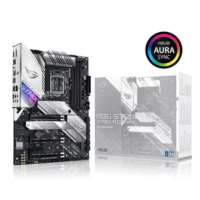 ASUS ROG STRIX Z490-A GAMING Desktop Motherboard - 1x Socket LGA-1200 - Intel Z490 - 4x DDR4 - RAID - 3x M.2 - 3x PCIe x16 - 1x RJ-45 - ATX