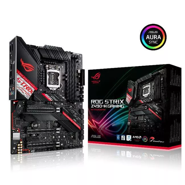 ASUS ROG STRIX Z490-H GAMING Desktop Motherboard - 1x Socket LGA-1200 - Intel Z490 - 4x DDR4 - RAID - 3x M.2 - 3x PCIe x16 - 1x RJ-45 - ATX