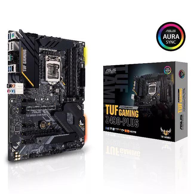 ASUS TUF GAMING Z490-PLUS Desktop Motherboard - 1x Socket LGA-1200 - Intel Z490 - 4x DDR4 - RAID - 2x M.2 - 2x PCIe x16 - 1x RJ-45 - ATX