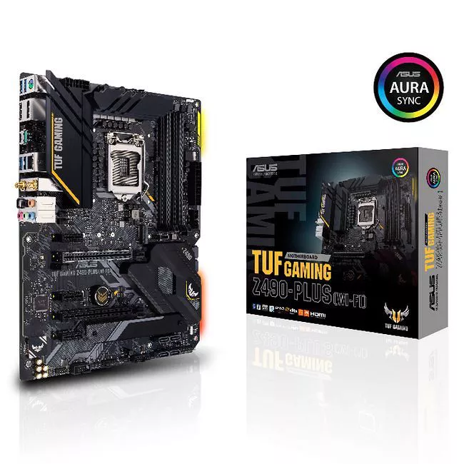 ASUS TUF GAMING Z490-PLUS (WI-FI) Desktop Motherboard - 1x Socket LGA-1200 - Intel Z490 - 4x DDR4 - RAID - 2x M.2 - 2x PCIe x16 - Wi-Fi - 1x RJ-45 - ATX