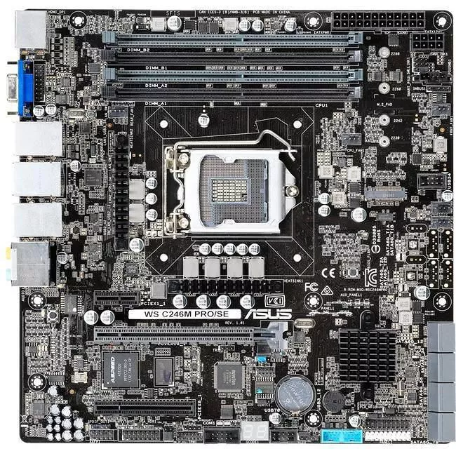 ASUS WS C246M PRO/SE Workstation Motherboard - 1x Socket H4 LGA-1151 - Intel C246 - 4x DDR4 - RAID - 1x M.2 - 1x PCIe x16 - 3x RJ-45 - Micro ATX