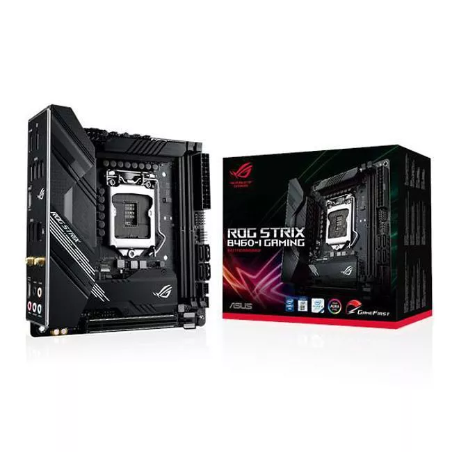 ASUS ROG STRIX B460-I GAMING Desktop Motherboard - 1x Socket LGA-1200 - Intel B460 - 2x DDR4 - RAID - 3x M.2 - 1x PCIe x16 - Wi-Fi - 1x RJ-45 - Mini ITX