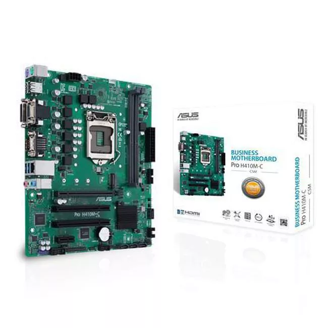 ASUS PRO H410M-C/CSM Desktop Motherboard - 1x Socket LGA-1200 - Intel H410 - 2x DDR4 - 1x M.2 - 1x PCIe x16 - 1x RJ-45 - Micro ATX