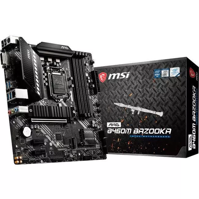 MSI B460MBAZO Desktop Motherboard - 1x Socket LGA-1200 - Intel B460 - 4x DDR4 - RAID - 2x M.2 - 1x PCIe x16 - 1x RJ-45 - Micro ATX