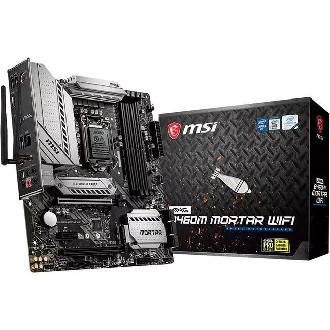 MSI B460MORTWIFI Desktop Motherboard - 1x Socket LGA-1200 - Intel B460 - 4x DDR4 - RAID - 2x M.2 - 2x PCIe x16 - Wi-Fi - 1x RJ-45 - Micro ATX