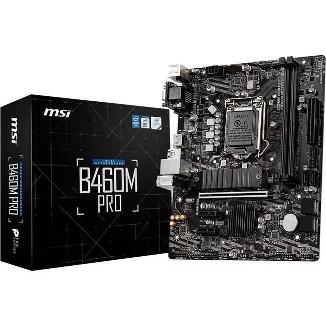 MSI B460MPRO Desktop Motherboard - 1x Socket LGA-1200 - Intel B460 - 2x DDR4 - RAID - 1x M.2 - 1x PCIe x16 - 1x RJ-45 - Micro ATX