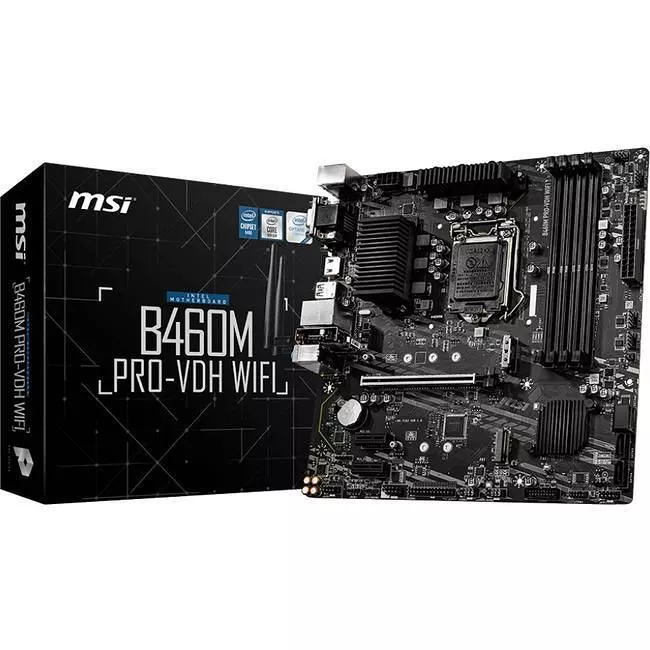 MSI B460MVDHWIFI Desktop Motherboard - 1x Socket LGA-1200 - Intel B460 - 4x DDR4 - RAID - 2x M.2 - 1x PCIe x16 - Wi-Fi - 1x RJ-45 - Micro ATX