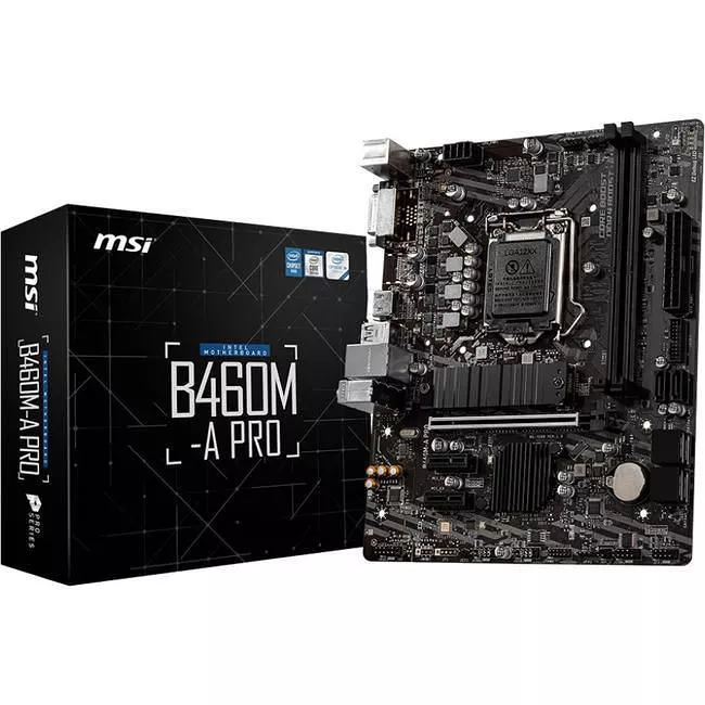 MSI B460MAPRO Desktop Motherboard - 1x Socket LGA-1200 - Intel B460 - 2x DDR4 - RAID - 1x M.2 - 1x PCIe x16 - 1x RJ-45 - Micro ATX