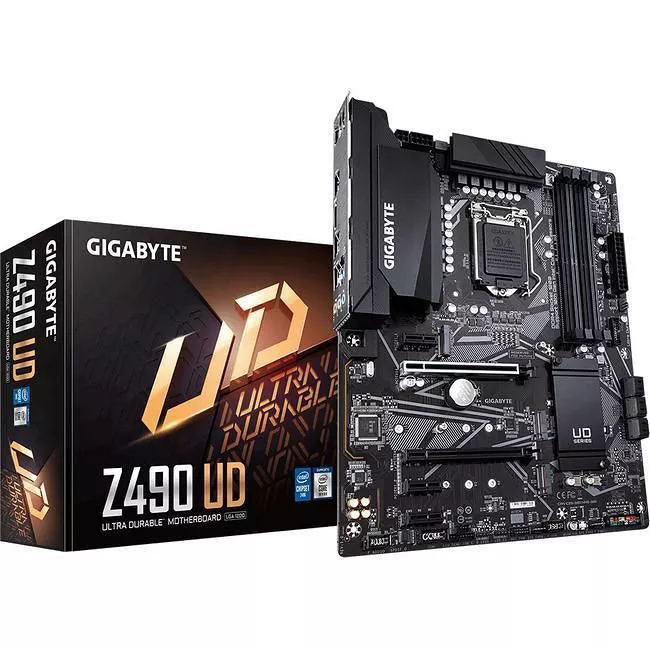 GIGABYTE Z490 UD Desktop Motherboard - 1x Socket LGA-1200 - Intel Z490 - 4x DDR4 - RAID - 2x M.2 - 2x PCIe x16 - 1x RJ-45 - ATX
