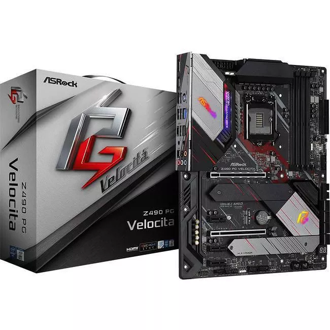 ASRock Z490 PG VELOCITA Desktop Motherboard - 1x Socket LGA-1200 - Intel Z490 - 4x DDR4 - RAID - 3x M.2 - 2x PCIe x16 - 2x RJ-45 - ATX