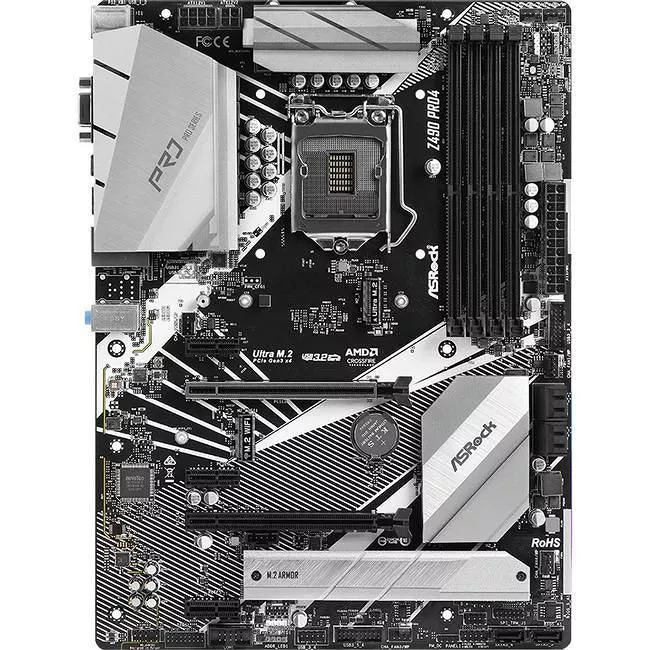 ASRock Z490M PRO4 Desktop Motherboard - 1x Socket LGA-1200 - Intel Z490 - 4x DDR4 - RAID - 3x M.2 - 2x PCIe x16 - 1x RJ-45 - Micro ATX