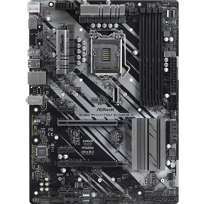 ASRock Z490 PHANTOM GAMING 4 Desktop Motherboard - 1x Socket LGA-1200 - Intel Z490 - 4x DDR4 - RAID - 2x M.2 - 2x PCIe x16 - 1x RJ-45 - ATX