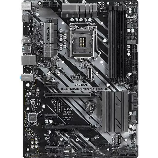 ASRock Z490 PHANTOMGAMING4/2.5G Desktop Motherboard - 1x Socket LGA-1200 - Intel Z490 - 4x DDR4 - RAID - 2x M.2 - 2x PCIe x16 - 1x RJ-45 - ATX