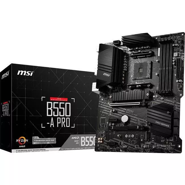 MSI B550APRO Desktop Motherboard - 1x Socket AM4 - AMD B550 - 4x DDR4 - RAID - 2x M.2 - 2x PCIe x16 - 1x RJ-45 - ATX