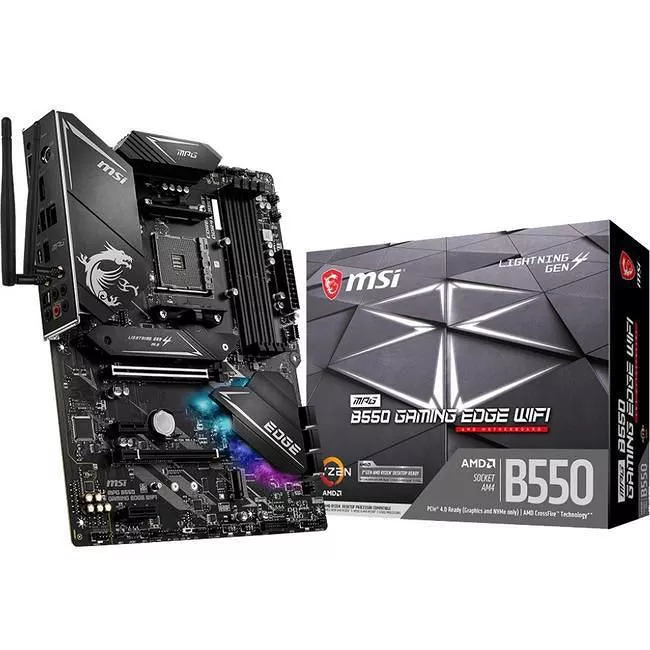 MSI B550GEDGEWIFI Desktop Motherboard - 1x Socket AM4 - AMD B550 - 4x DDR4 - RAID - 2x M.2 - 2x PCIe x16 - Wi-Fi - 1x RJ-45 - ATX