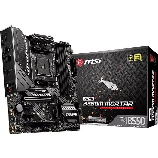 MSI B550MMOR Desktop Motherboard - 1x Socket AM4 - AMD B550 - 4x DDR4 - RAID - 2x M.2 - 2x PCIe x16 - 1x RJ-45 - Micro ATX