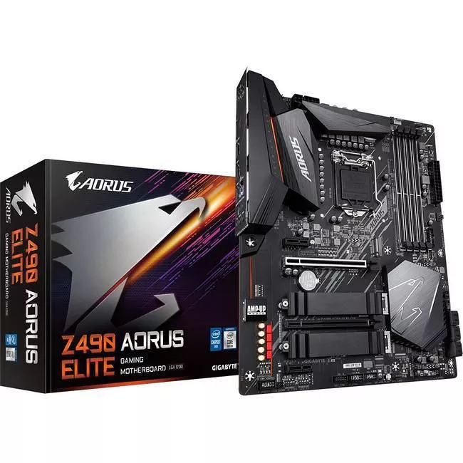 GIGABYTE Z490 AORUS ELITE Desktop Motherboard - 1x Socket LGA-1200 - Intel Z490 - 4x DDR4 - RAID - 2x M.2 - 2x PCIe x16 - 1x RJ-45 - ATX