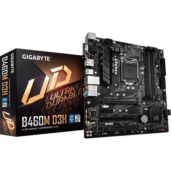 GIGABYTE B460M D3H Desktop Motherboard - 1x Socket LGA-1200 - Intel B460 - 4x DDR4 - RAID - 2x M.2 - 2x PCIe x16 - 1x RJ-45 - Micro ATX