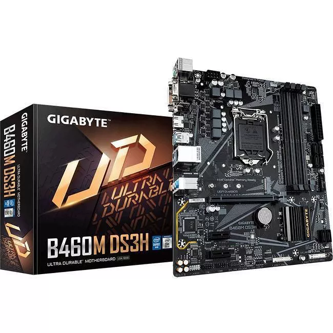 GIGABYTE B460M DS3H Desktop Motherboard - 1x Socket LGA-1200 - Intel B460 - 4x DDR4 - RAID - 1x M.2 - 1x PCIe x16 - 1x RJ-45 - Micro ATX