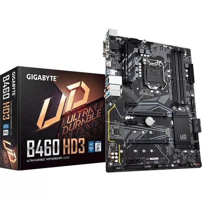 GIGABYTE B460 HD3 Desktop Motherboard - 1x Socket LGA-1200 - Intel B460 - 4x DDR4 - RAID - 2x M.2 - 2x PCIe x16 - 1x RJ-45 - ATX