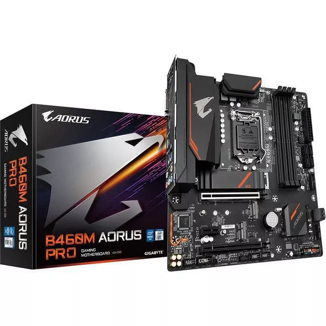GIGABYTE B460M AORUS PRO Desktop Motherboard - 1x Socket LGA-1200 - Intel B460 - 4x DDR4 - RAID - 2x M.2 - 2x PCIe x16 - 1x RJ-45 - Micro ATX