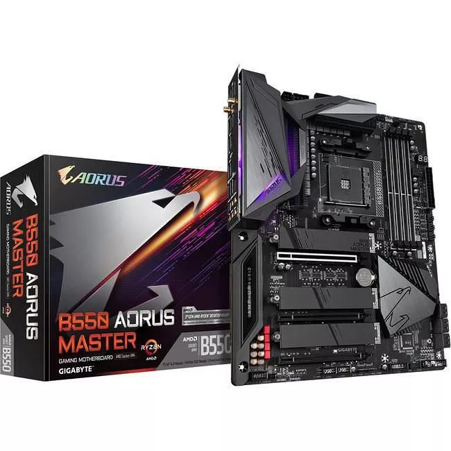 GIGABYTE B550 AORUS MASTER Desktop Motherboard - 1x Socket AM4 - AMD B550 - 4x DDR4 - RAID - 3x M.2 - 3x PCIe x16 - Wi-Fi - 1x RJ-45 - ATX