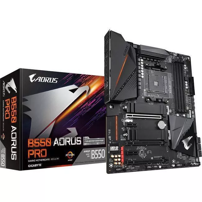 GIGABYTE B550 AORUS PRO Desktop Motherboard - 1x Socket AM4 - AMD B550 - 4x DDR4 - RAID - 2x M.2 - 3x PCIe x16 - 1x RJ-45 - ATX